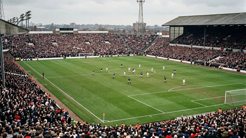 A football match underway at a packed Premier League stadium