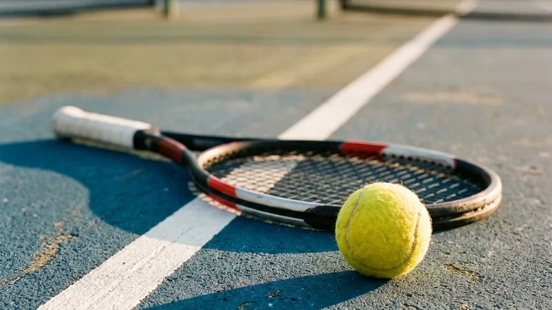 A tennis player serving during a professional match