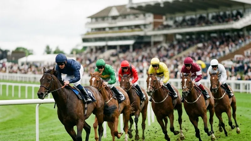 Racehorses competing on a UK racecourse during a festival meeting